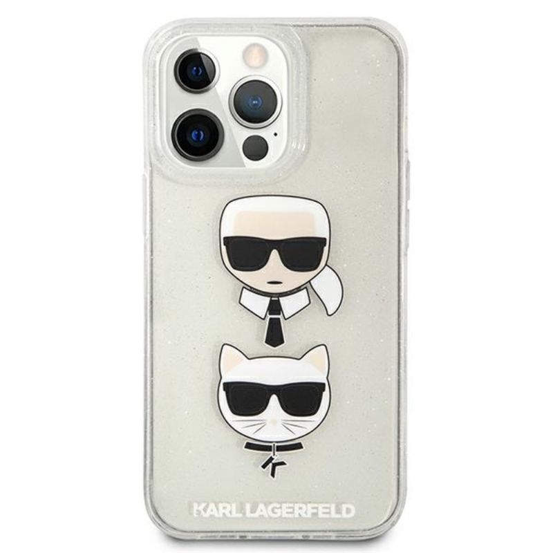 Karl Lagerfeld Glitter Karl & Choupette Head - Etui iPhone 13 Pro (srebrny)