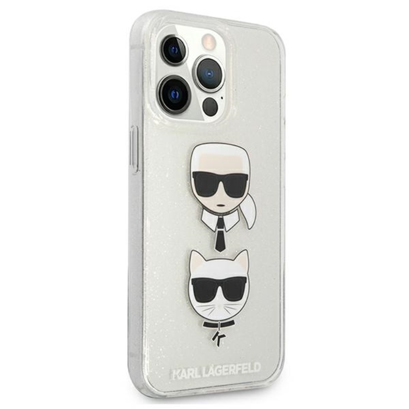 Karl Lagerfeld Glitter Karl & Choupette Head - Etui iPhone 13 Pro (srebrny)