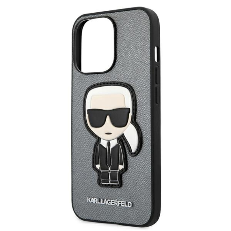 Karl Lagerfeld Saffiano Ikonik Patch - Etui iPhone 13 Pro (srebrny)