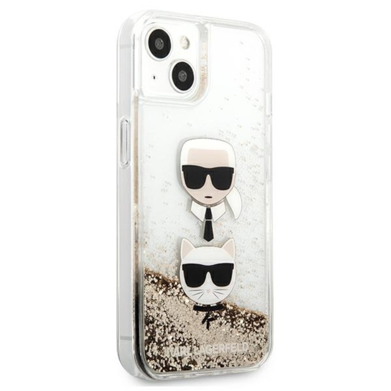 Karl Lagerfeld Liquid Glitter Karl & Choupette Head - Etui iPhone 13 mini (złoty)