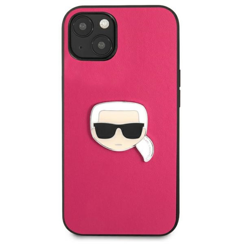 Karl Lagerfeld PU Leather Karl's Head Metal - Etui iPhone 13 mini (różowy)