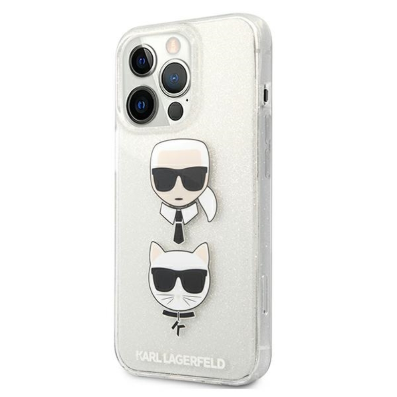 Karl Lagerfeld Glitter Karl & Choupette Head - Etui iPhone 13 Pro Max (srebrny)