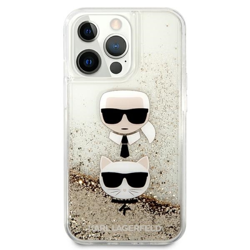 Karl Lagerfeld Liquid Glitter Karl & Choupette Head - Etui iPhone 13 Pro Max (złoty)