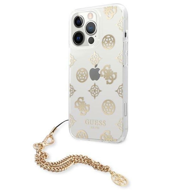 Guess Peony Chain Handle - Etui iPhone 13 Pro Max (złoty)