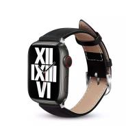Crong Noble Band - Pasek z naturalnej skóry do Apple Watch 42/44/45 mm (Black Noir)