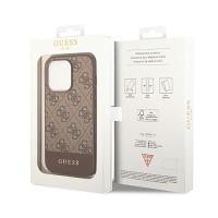 Guess 4G Bottom Stripe Metal Logo Collection - Etui iPhone 14 Pro (brązowy)