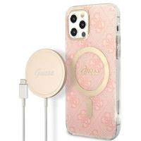 Guess Bundle Pack MagSafe 4G - Zestaw etui + ładowarka MagSafe iPhone 12 / iPhone 12 Pro (różowy/złoty)