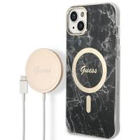 Guess Bundle Pack MagSafe IML Marble - Zestaw etui + ładowarka MagSafe iPhone 14 Plus (czarny/złoty)