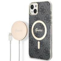 Guess Bundle Pack MagSafe 4G - Zestaw etui + ładowarka MagSafe iPhone 14 (czarny/złoty)