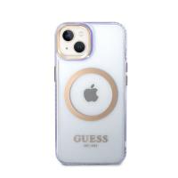 Guess Gold Outline Translucent MagSafe - Etui iPhone 14 (fioletowy)