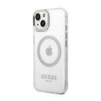 Guess Metal Outline MagSafe - Etui iPhone 14 (przezroczysty / srebrny)