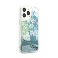 Guess Liquid Glitter Flower – Etui iPhone 13 Pro Max (niebieski/zielony)