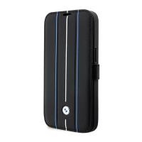 BMW Booktype Leather Stamp Blue Lines - Etui iPhone 14 Pro (czarny)