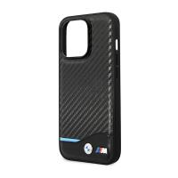 BMW Leather Carbon Blue Line MagSafe - Etui iPhone 14 Pro Max (czarny)