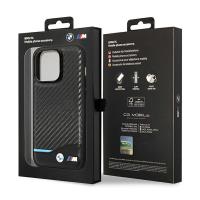 BMW Leather Carbon Blue Line MagSafe - Etui iPhone 14 Pro Max (czarny)