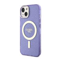 Guess Glitter Gold MagSafe - Etui iPhone 14 (Purpurowy)