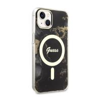 Guess Golden Marble MagSafe - Etui iPhone 14 Plus (Czarny)