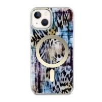 Guess Leopard MagSafe - Etui iPhone 14 (Niebieski)