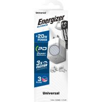 Energizer Ultimate - Ładowarka sieciowa Multiplug EU / UK / US GaN USB-C 20W PD (Srebrny)