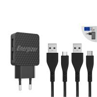 Energizer HardCase - Kompaktowa ładowarka sieciowa 2x USB-A + Kabel USB-C & Micro USB (Czarny)  dożywotnia gwarancja