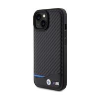 BMW Leather Carbon Blue Line - Etui iPhone 15 (czarny)