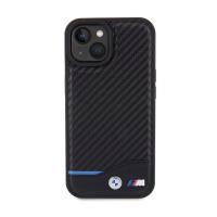 BMW Leather Carbon Blue Line - Etui iPhone 15 (czarny)