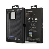 BMW Leather Carbon Blue Line - Etui iPhone 15 Pro Max (czarny)