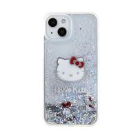 Hello Kitty Liquid Glitter Charms Kitty Head - Etui iPhone 15 (srebrny)