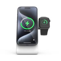Crong MagSpot Pivot Stand - Ładowarka bezprzewodowa 3w1 z MagSafe do iPhone, Apple Watch i AirPods (biały)