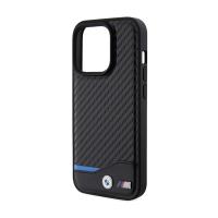 BMW Leather Carbon Blue Line MagSafe - Etui iPhone 15 Pro (czarny)