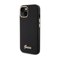 Guess Silicone Script Metal Logo & Frame - Etui iPhone 15 (czarny)