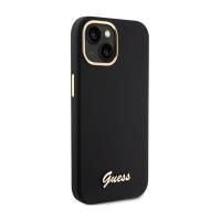 Guess Silicone Script Metal Logo & Frame - Etui iPhone 15 (czarny)