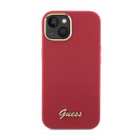 Guess Silicone Script Metal Logo & Frame - Etui iPhone 15 (magenta)