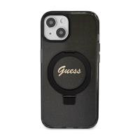 Guess Ring Stand Script Glitter MagSafe - Etui iPhone 15 Plus (czarny)