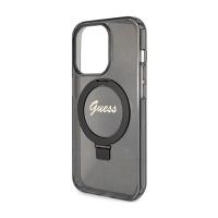 Guess Ring Stand Script Glitter MagSafe - Etui iPhone 15 Pro Max (czarny)