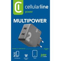 Cellularline Multipower 2 - Ładowarka sieciowa 2x USB-A 12W + 12W (czarny)