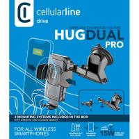 Cellularline Hug Dual Pro - Uchwyt samochodowy 2w1 z ładowaniem indukcyjnym Qi 15W (czarny)