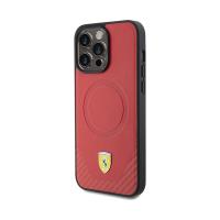 Ferrari Carbon Metal Logo MagSafe - Etui iPhone 15 Pro Max (czerwony)