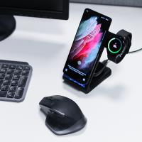 Crong PowerSpot Pivot Stand - Ładowarka bezprzewodowa 3w1 do iPhone, Samsung & Android, Galaxy Watch i słuchawek TWS (czarny)