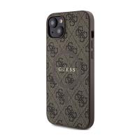 Guess 4G Collection Leather Metal Logo MagSafe - Etui iPhone 15 Plus / 14 Plus (brązowy)