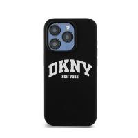 DKNY Liquid Silicone White Printed Logo MagSafe - Etui iPhone 15 Pro (czarny)