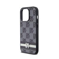 DKNY Leather Checkered Mono Pattern & Printed Stripes - Etui iPhone 14 Pro (czarny)