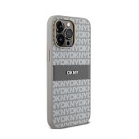 DKNY Leather Mono Stripe & Metal Logo - Etui iPhone 14 Pro (beżowy)
