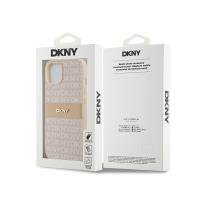 DKNY Leather Mono Stripe & Metal Logo - Etui iPhone 14 / 15 / 13 (różowy)