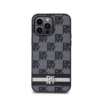 DKNY Leather Checkered Mono Pattern & Printed Stripes - Etui iPhone 14 Pro Max (czarny)