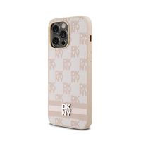 DKNY Leather Checkered Mono Pattern & Printed Stripes - Etui iPhone 14 Pro Max (różowy)
