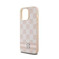 DKNY Leather Checkered Mono Pattern & Printed Stripes - Etui iPhone 14 Pro Max (różowy)