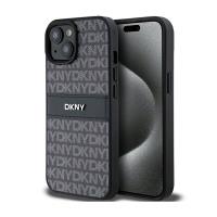 DKNY Leather Mono Stripe & Metal Logo - Etui iPhone 15 / 14 / 13 (czarny)