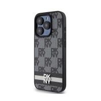 DKNY Leather Checkered Mono Pattern & Printed Stripes - Etui iPhone 15 Pro Max (czarny)