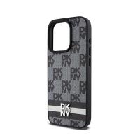 DKNY Leather Checkered Mono Pattern & Printed Stripes - Etui iPhone 15 Pro Max (czarny)